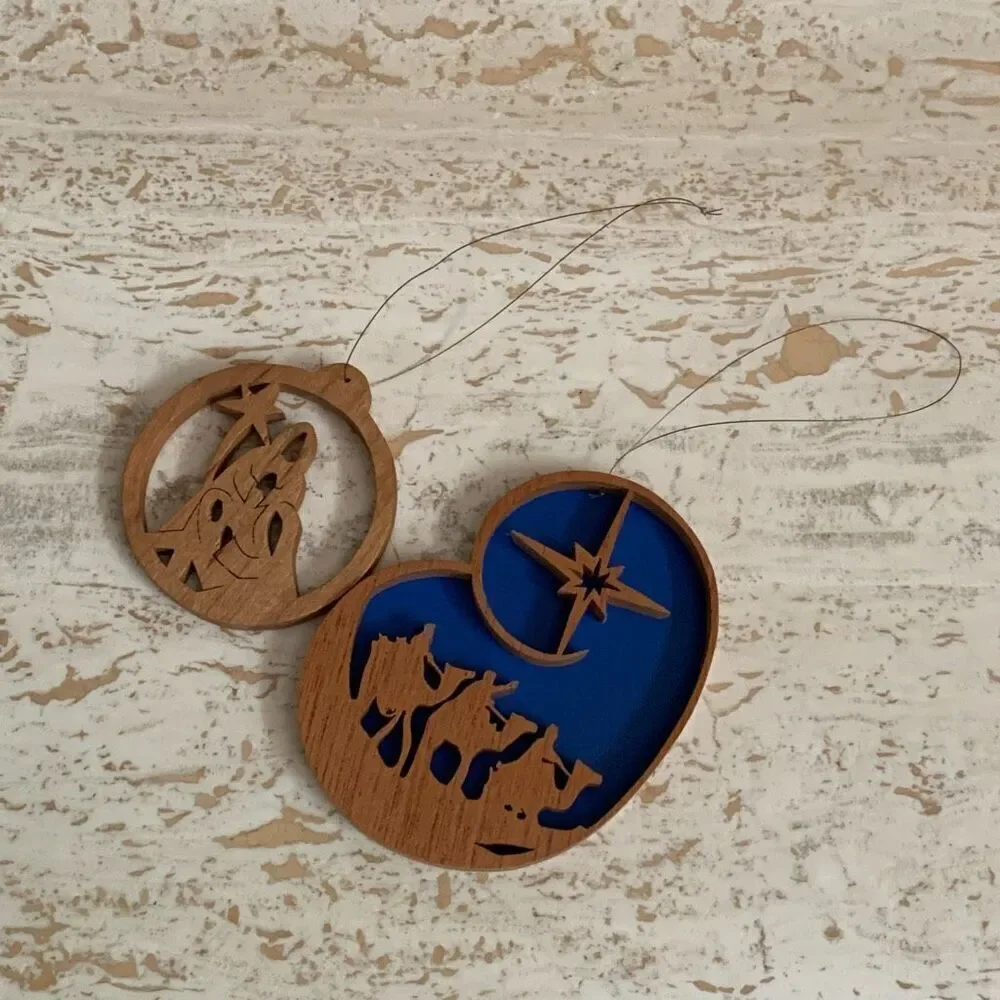 Olive wood Christmas ornaments set of 2: 3 kings and holy family